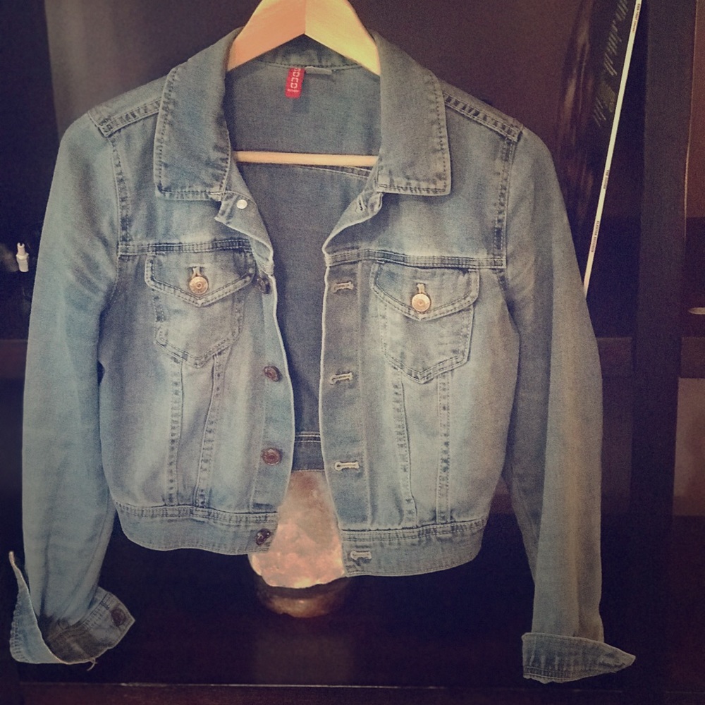 Womens distressed crop Jean jacket